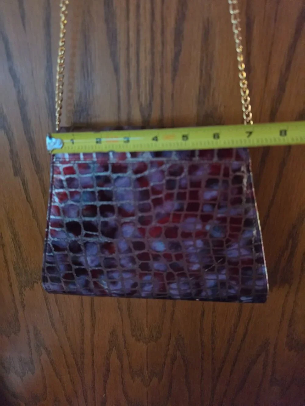 Bellini Iridescent Burgundy, Purple, & RedCrocodile Embossed Leather Bag/Clutch